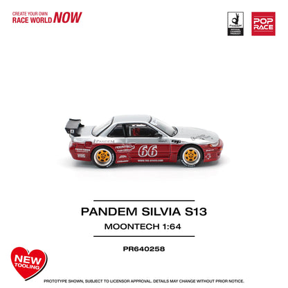 Pop Race 1:64 Nissan Pandem Silvia S13 MOONTECH Rocket Bunny #66 Red Opening Front Hood Detailed Engine (PR640258)