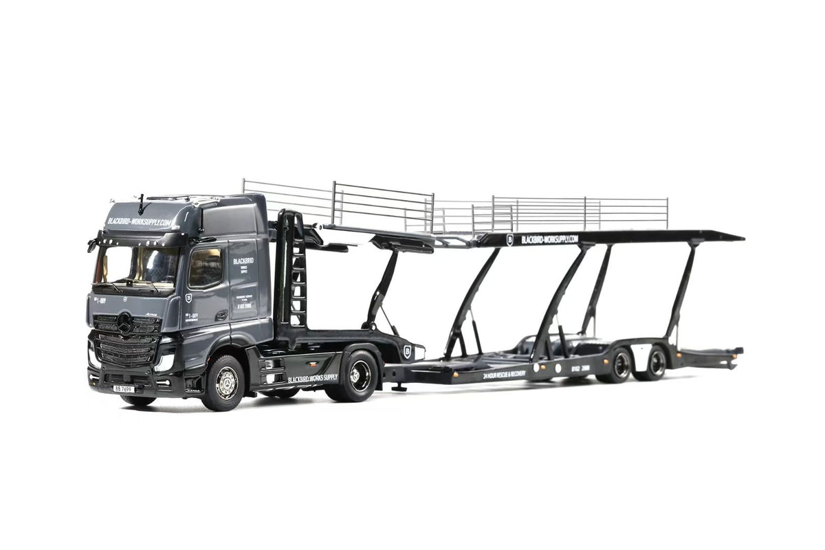 Shadow Pro 1:64 Actros 4X2 Sattelzugmaschine Double Deck Trailer Truck Black Bird Works Supply (617)