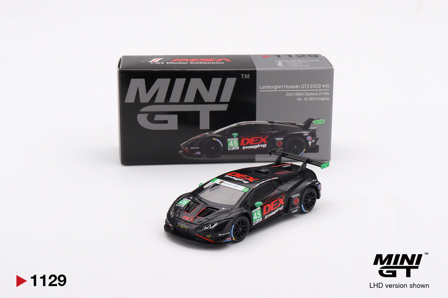 Mini GT 1:64 Lamborghini Huracán GT3 EVO2 #45 No. 45 DEX Imaging  2024 IMSA Daytona 24 Hrs (MGT01129-CH)