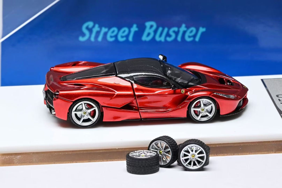 Street Buster 1:64 LaFerrari F150 Coupe Hard Top Rosso Maranello Metallic Red Openable Rear Hood Detailed Engine with Extra Wheel-Set