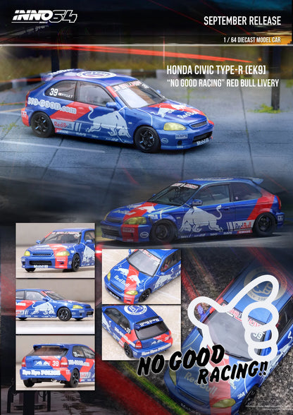 INNO64 1:64 HONDA CIVIC Type-R (EK9) NO GOOD RACING Red Bull Livery IN64-EK9-JDM16
