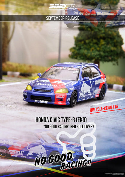 INNO64 1:64 HONDA CIVIC Type-R (EK9) NO GOOD RACING Red Bull Livery IN64-EK9-JDM16