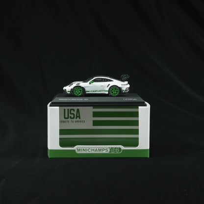 MINICHAMPS 1:64 PORSCHE 911 (992) GT3 RS 2023 WHITE W WEISSACH PACKAGE - TRIBUTE TO AMERICA  - EXCLUSIVE FOR CLDC