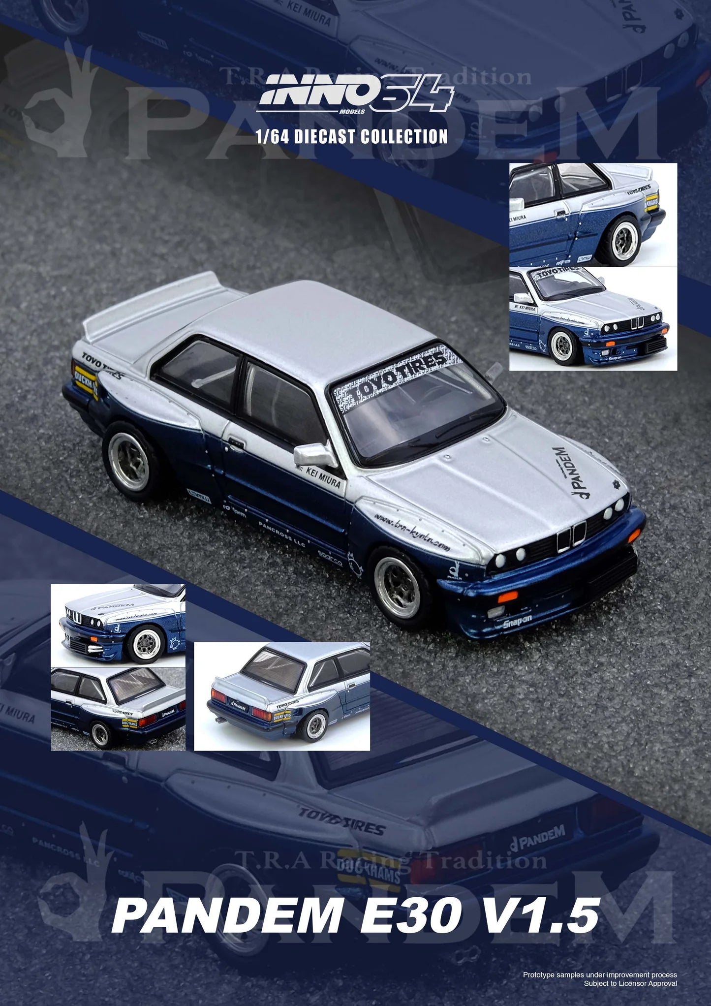INNO64 1:64 BMW PANDEM E30 M3 Silver/Blue (IN64-E30P-SILBLU)