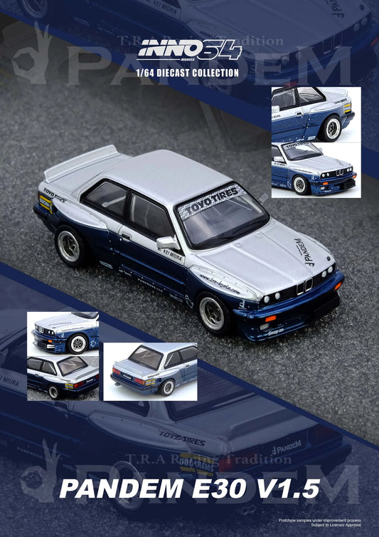 INNO64 1:64 BMW PANDEM E30 M3 Silver/Blue (IN64-E30P-SILBLU)