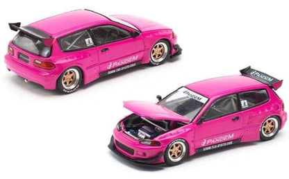 Pop Race X Enigma 1:64 Honda Civic EG6 Mk5 Pandem Rocket Bunny Pink Openable Front Hood Detailed Engine in Blister Packaging (PRE008)