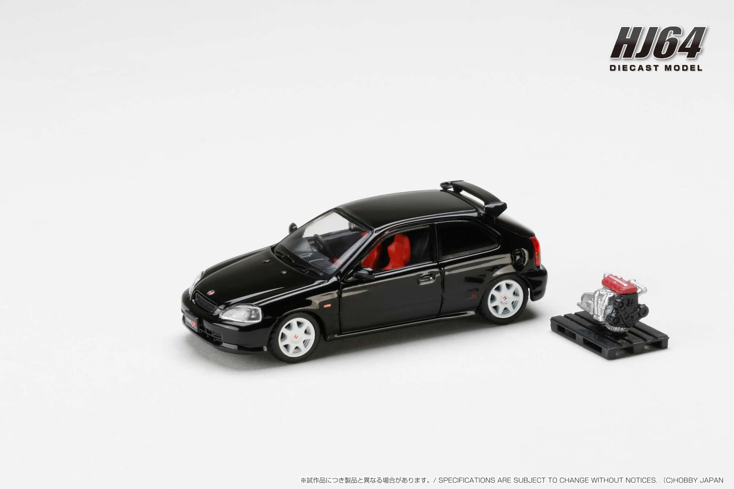Hobby Japan 1/64 Honda CIVIC TYPE R (E-EK9) 1997 with Engine Display Model Black Pearl