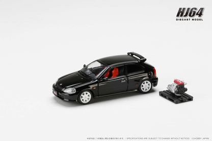 Hobby Japan 1/64 Honda CIVIC TYPE R (E-EK9) 1997 with Engine Display Model Black Pearl