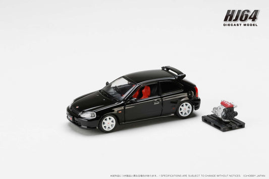 Hobby Japan 1/64 Honda CIVIC TYPE R (E-EK9) 1997 with Engine Display Model Black Pearl