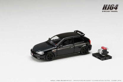 Hobby Japan 1/64 Honda CIVIC TYPE R (E-EK9) 1997 Customized Ver. with Engine Display Model Black Pearl