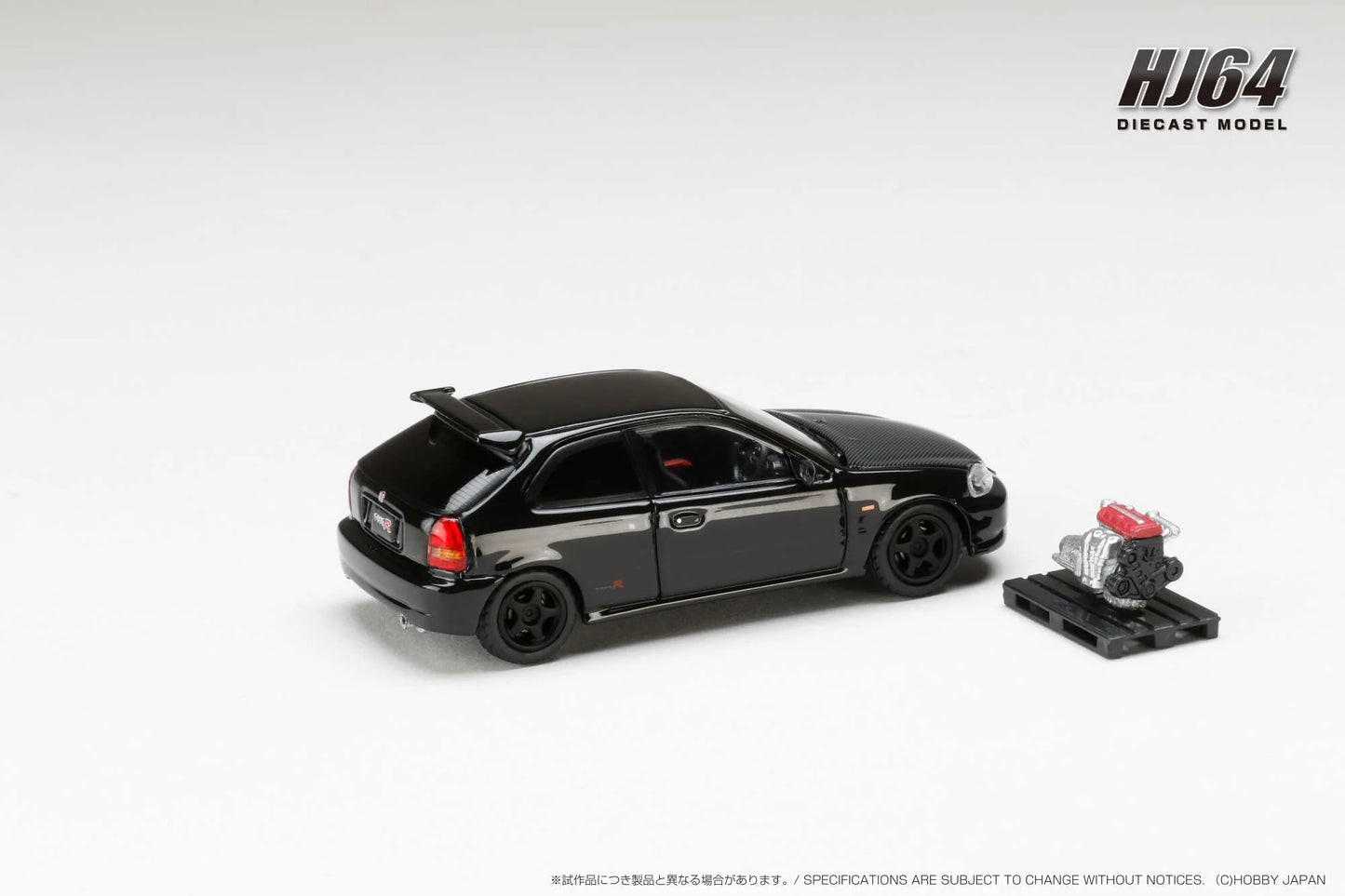 Hobby Japan 1/64 Honda CIVIC TYPE R (E-EK9) 1997 Customized Ver. with Engine Display Model Black Pearl