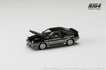 Hobby Japan 1:64 Toyota Sprinter Trueno GT Apex AE86 Late Version JDM Style Black Grey Pop Up Lights Openable Front Hood with Detailed Engine Toyota Official Licensed (HJ645052SG)
