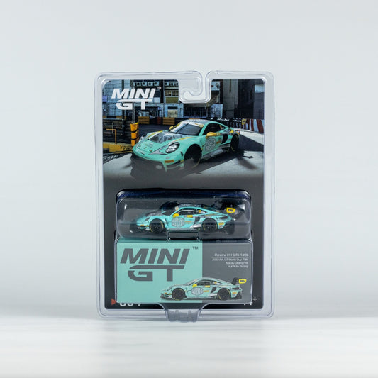 Mini GT 1:64 Porsche 911 GT3 R #28 HubAuto Racing 2023 FIA GT World Cup 70th Macau Grand Prix in Blister Packaging (MGT00804-BL)