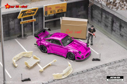 Star Model 1:64 Porsche RWB 930 GT Wing Spoiler Chrome Sakura Purple