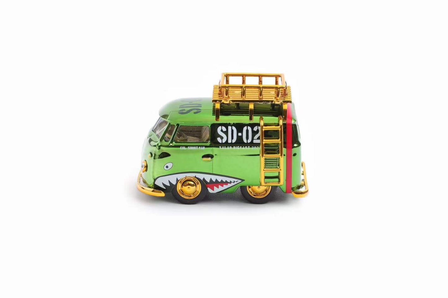 HY Model 1:64 Volkswagen T1 Kombi Camper Van Short Axis Egg Car Chrome Green Shark Standard Wheels