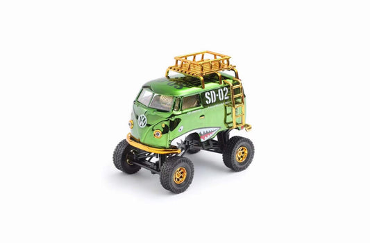 HY Model 1:64 Volkswagen T1 Kombi Camper Van Short Axis Egg Car Chrome Green Shark 4x4 Monster Truck Wheels