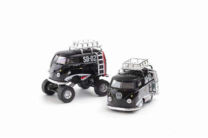 HY Model 1:64 Volkswagen T1 Kombi Camper Van Short Axis Egg Car Chrome Black Shark 4x4 Monster Truck Wheels