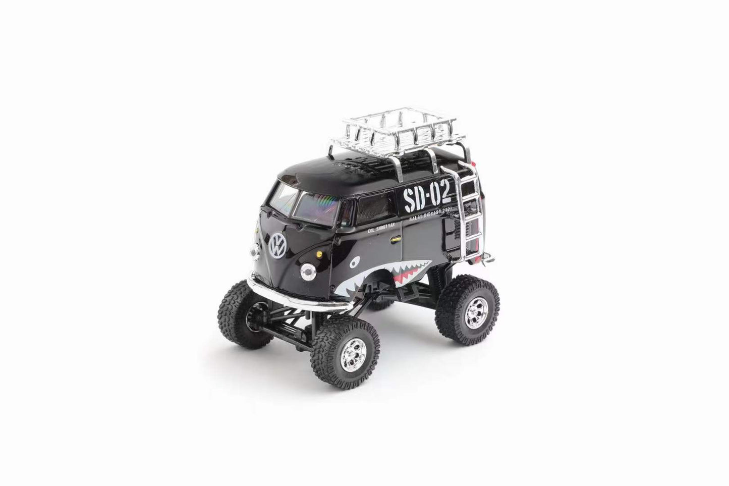 HY Model 1:64 Volkswagen T1 Kombi Camper Van Short Axis Egg Car Chrome Black Shark 4x4 Monster Truck Wheels