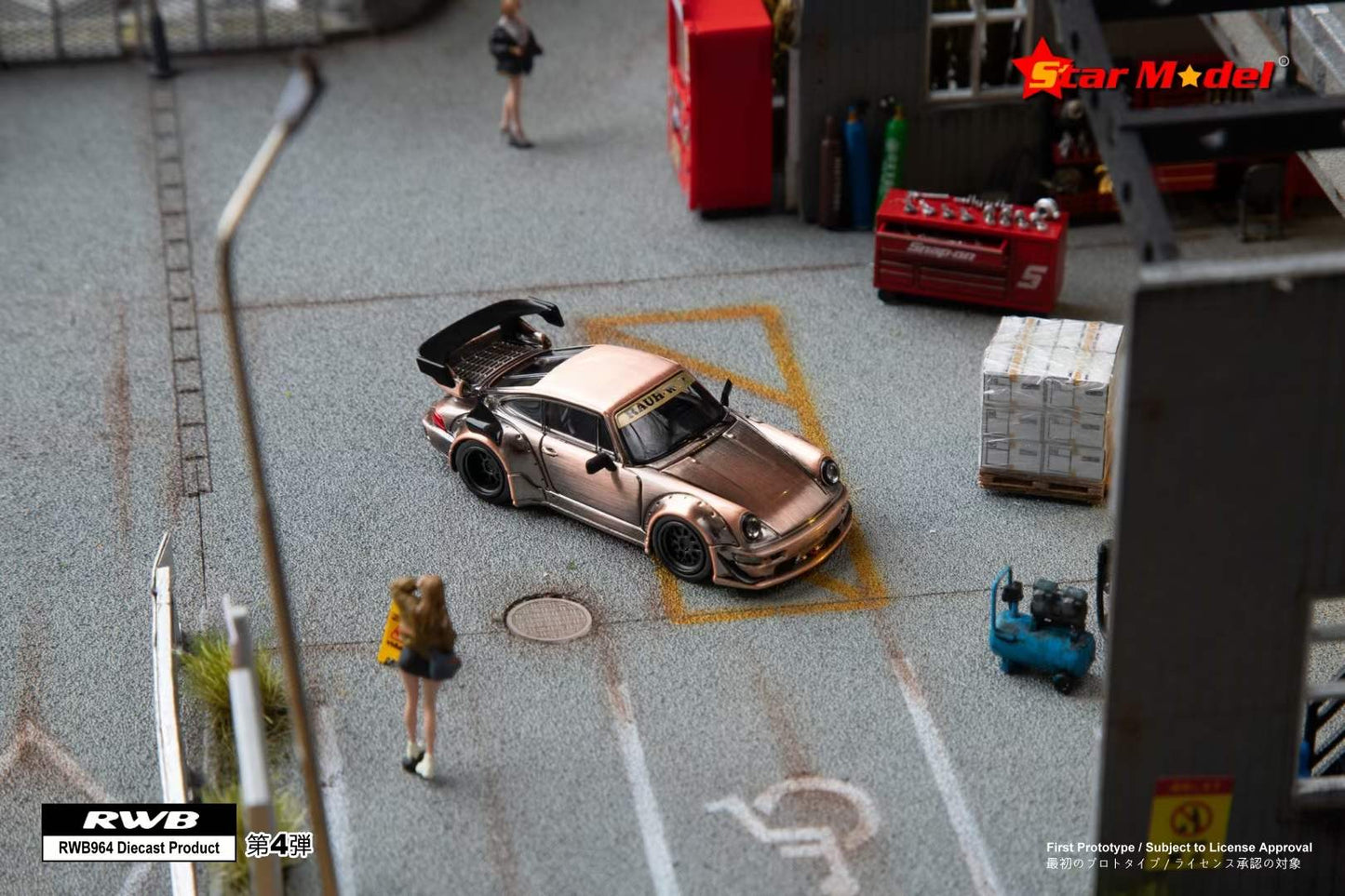 Star Model 1:64 Porsche RWB 964 GT Wing Spoiler 3 Layers Coating Finishing Raw Copper