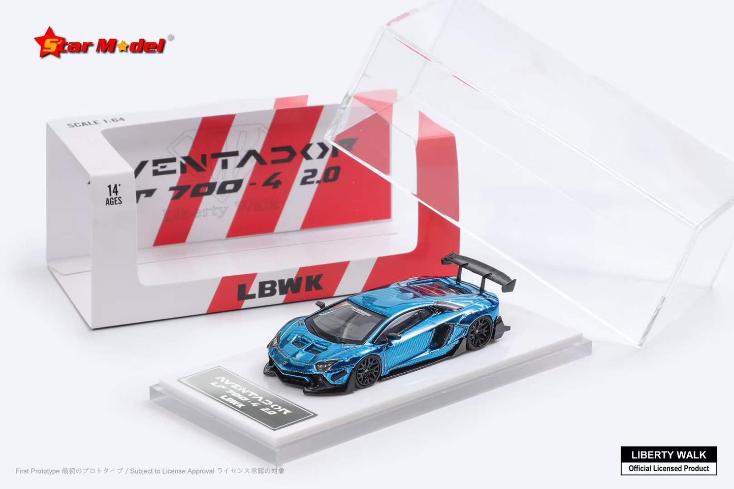 Star Model 1:64 Lamborghini Aventador LP700-4 LBWK 2.0 Official Licensed Chrome Carbon Blue