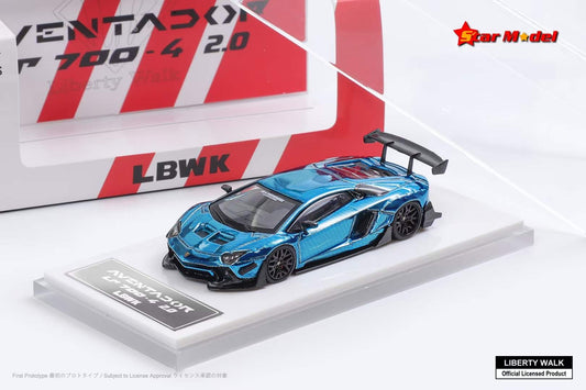 Star Model 1:64 Lamborghini Aventador LP700-4 LBWK 2.0 Official Licensed Chrome Carbon Blue