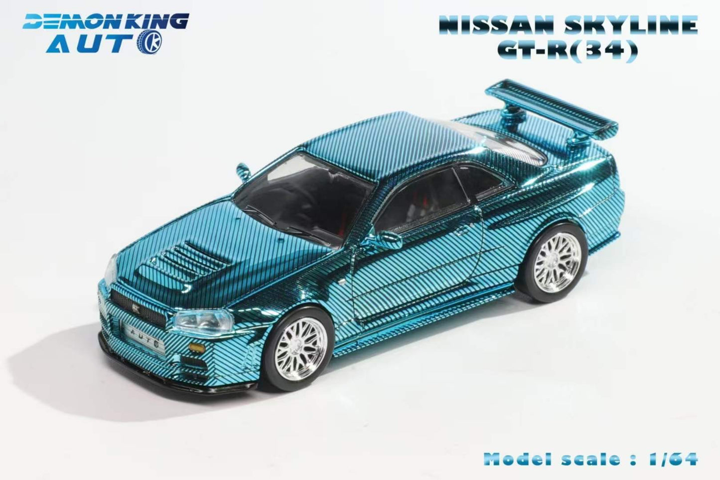 Demon King Auto 1:64 Nissan Skyline GT-R R34 Z-Tune Openable Engine Hood Full Carbon Blue