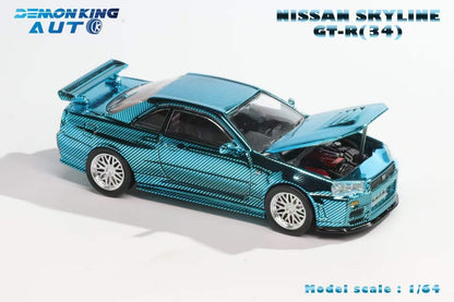Demon King Auto 1:64 Nissan Skyline GT-R R34 Z-Tune Openable Engine Hood Full Carbon Blue