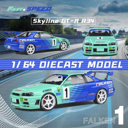 Fast Speed 1:64 Nissan GT-R BNR34 R34 Falken #1 Edition