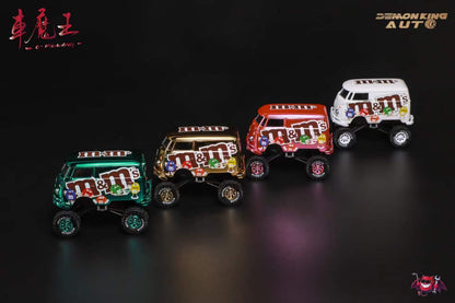 Demon King Auto x HY Model 1:64 Volkswagen T1 Kombi Camper Van Short Axis Egg Car M&M Edition Chrome Pink 4x4 Monster Truck Wheels