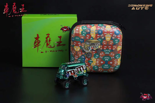 Demon King Auto x HY Model 1:64 Volkswagen T1 Kombi Camper Van Short Axis Egg Car M&M Edition Chrome Green 4x4 Monster Truck Wheels