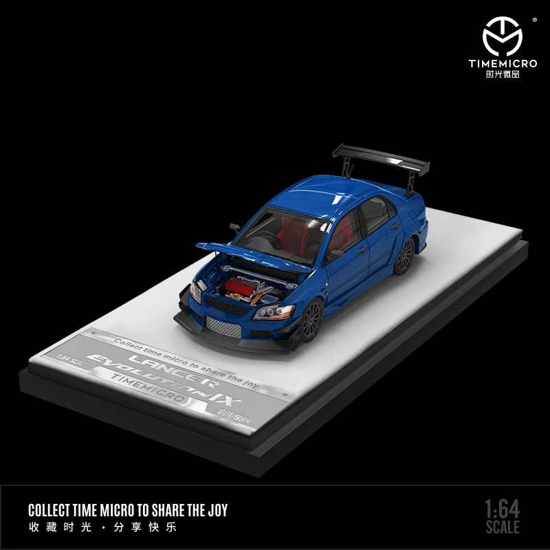 Time Micro 1/64 Mitsubishi Lancer Evolution IX Evo 9 Blue Openable Engine Hood