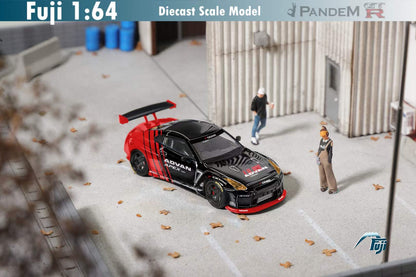 Fuji 1:64 Nissan Skyline GT-R R35 Pandem Rocket Bunny Black Red ADVAN High Spoiler Edition