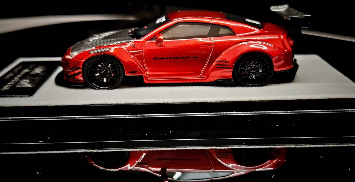 [Premium Resin Model] Qidian Model 1:64 Nissan Skyline GT-R R35 LBWK Red with Carbon Hood Limited to 99 Pieces Only
