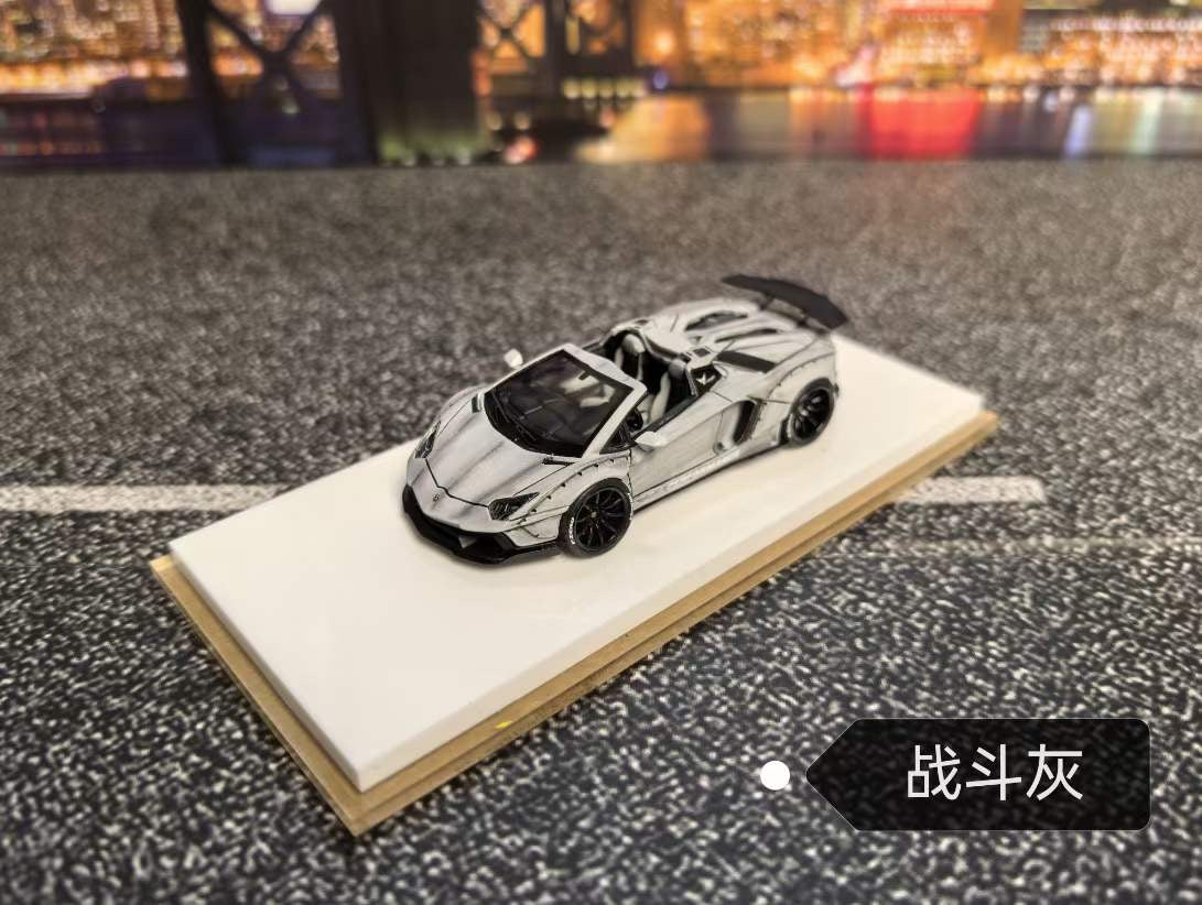 [Premium Resin Model] Fine Works 1:64 Lamborghini Aventador LP700-4 Roadster Convertible Liberty Walk Edition Combat Grey Limited to 199 Pieces