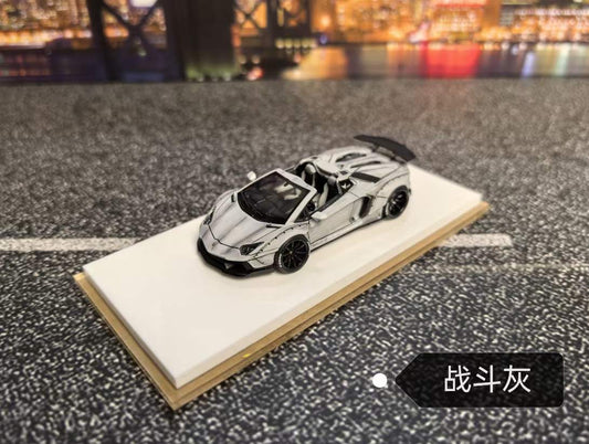 [Premium Resin Model] Fine Works 1:64 Lamborghini Aventador LP700-4 Roadster Convertible Liberty Walk Edition Combat Grey Limited to 199 Pieces