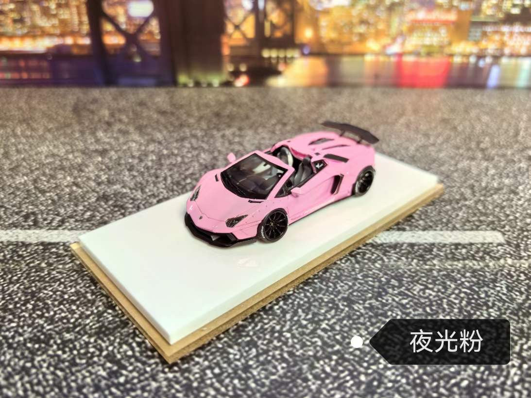 [Premium Resin Model] Fine Works 1:64 Lamborghini Aventador LP700-4 Roadster Convertible Liberty Walk Edition Pink Luminous Limited to 199 Pieces