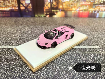 [Premium Resin Model] Fine Works 1:64 Lamborghini Aventador LP700-4 Roadster Convertible Liberty Walk Edition Pink Luminous Limited to 199 Pieces