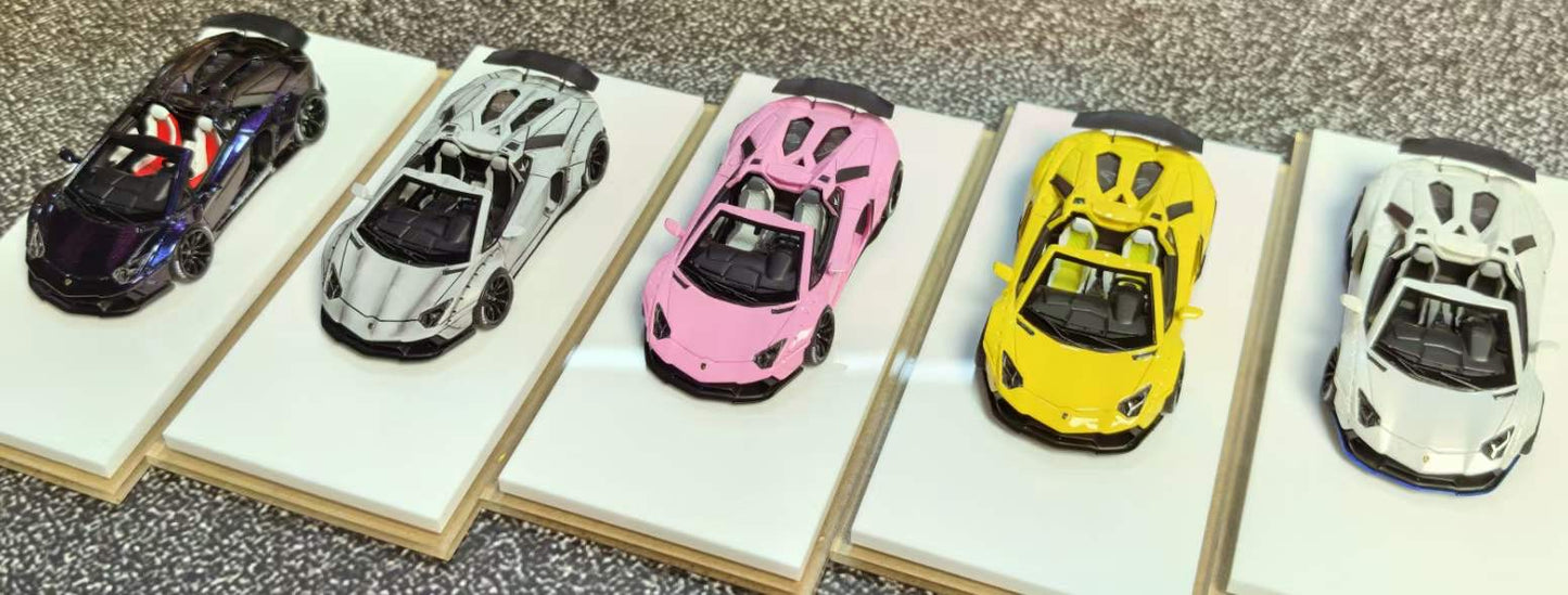 [Premium Resin Model] Fine Works 1:64 Lamborghini Aventador LP700-4 Roadster Convertible Liberty Walk Edition Pink Luminous Limited to 199 Pieces