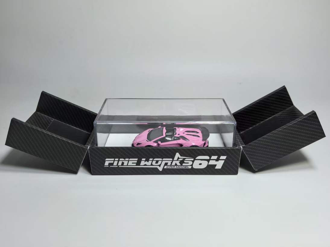 [Premium Resin Model] Fine Works 1:64 Lamborghini Aventador LP700-4 Roadster Convertible Liberty Walk Edition Pink Luminous Limited to 199 Pieces