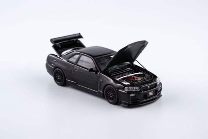 Aurora Model 1:64 Nissan Skyline GT-R R34 Z-Tune Chrome Black Openable Engine Hood China All In Tuning Expo 2024 Limited Edition 499 Pieces