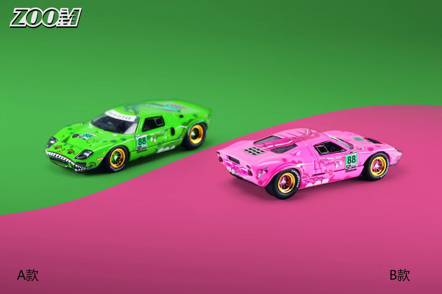 Zoom 1:64 Ford GT40 MK1 (P/1075) Tyrannosaurus Rexy Green with Green Dinosaur Figure