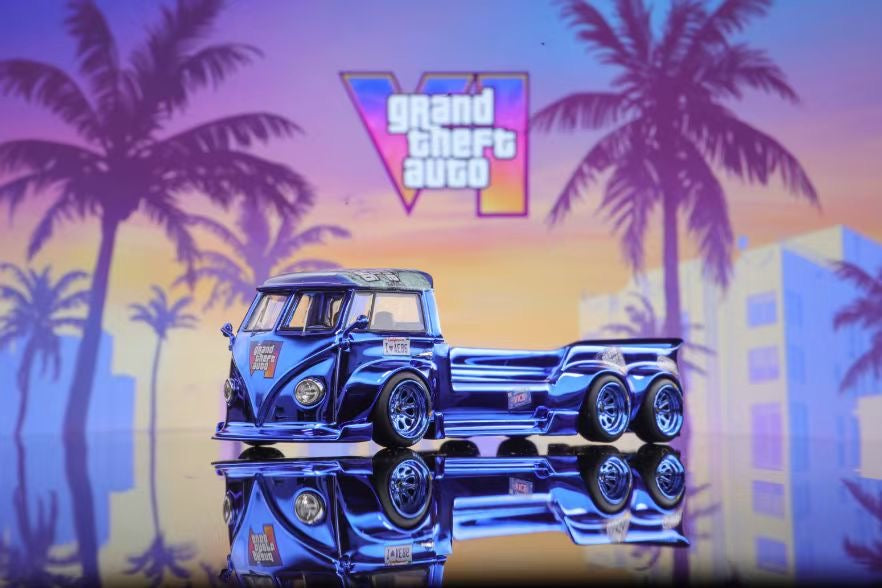 Liberty64 1:64 Volkswagen T1 Tow Truck GTA Edition 128mm Length Chrome Blue Limited 499 Pieces