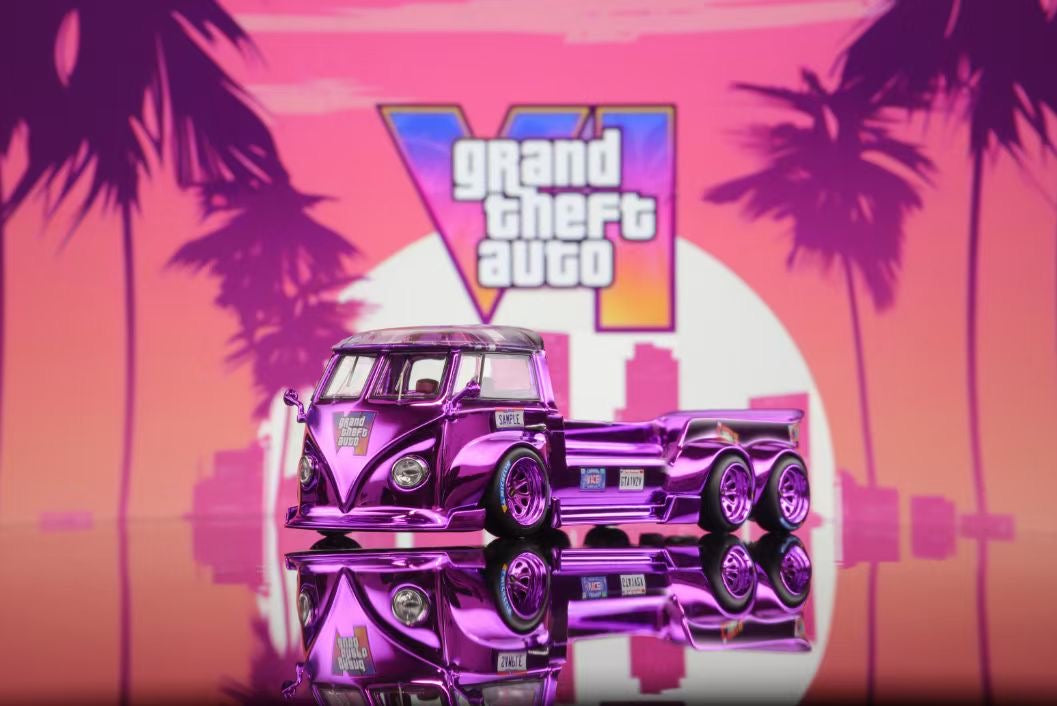 Liberty64 1:64 Volkswagen T1 Tow Truck GTA Edition 128mm Length Chrome Purple Limited 499 Pieces