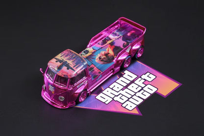 Liberty64 1:64 Volkswagen T1 Tow Truck GTA Edition 128mm Length Chrome Pink Limited 499 Pieces