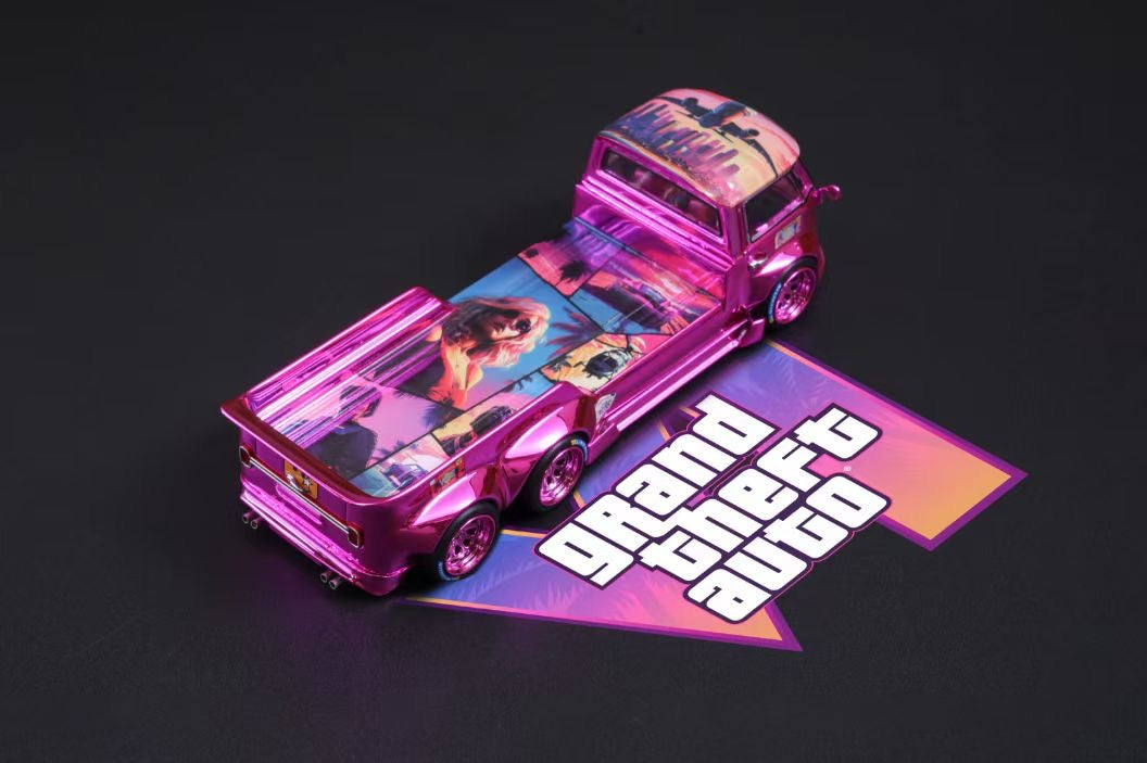 Liberty64 1:64 Volkswagen T1 Tow Truck GTA Edition 128mm Length Chrome Pink Limited 499 Pieces