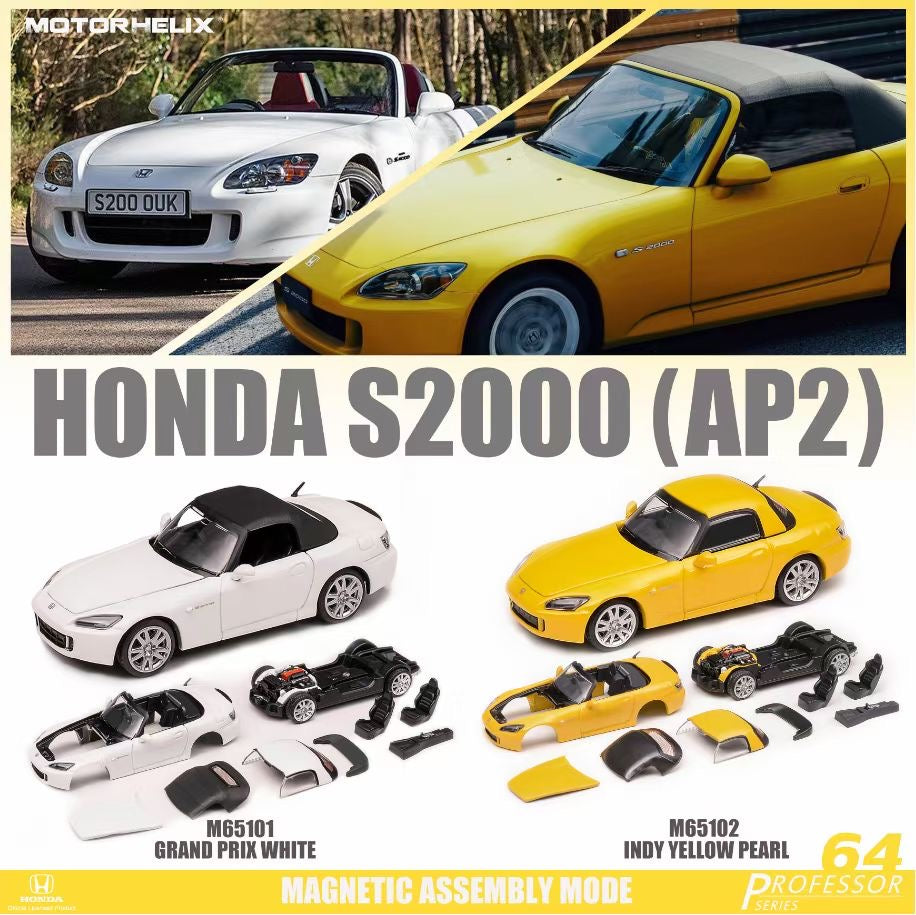Motorhelix 1:64 Honda S2000 AP2 Official Licensed Grand Prix White Magnetic Assemble Parts Premium Packaging