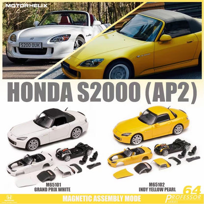 Motorhelix 1:64 Honda S2000 AP2 Official Licensed Grand Prix White Magnetic Assemble Parts Premium Packaging