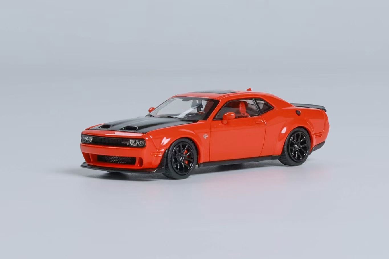 Stance Hunters 1:64 Dodge Challenger Mk3 SRT Hellcat Red Carbon with Openable Engine Hood