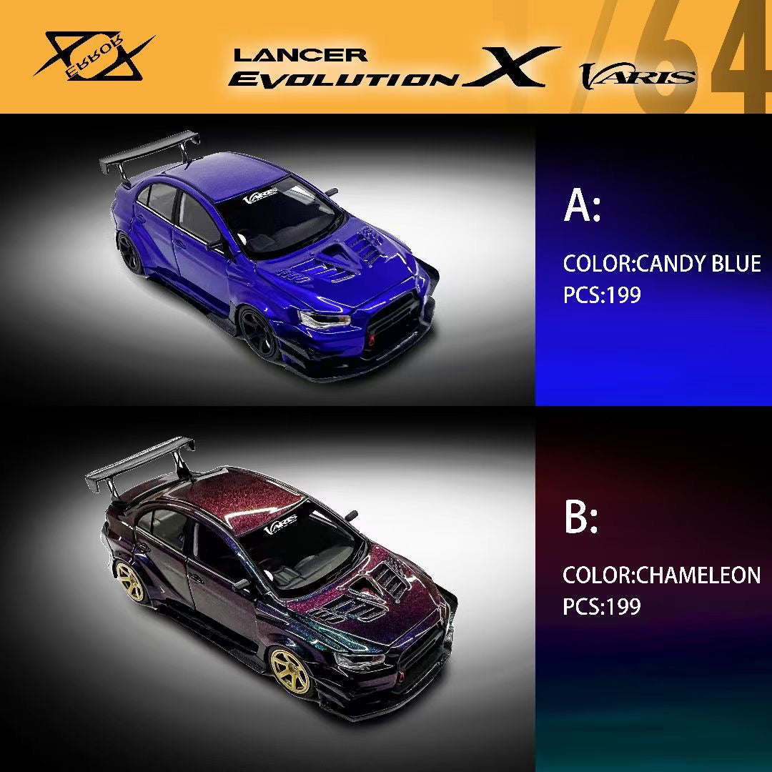 [Premium Resin Model] 404 Error 1:64 Mitsubishi Lancer Evolution EVO X 10 Varis Wide Body Custom Metal Body Kit and Spoiler Candy Blue Limited 199 Pieces