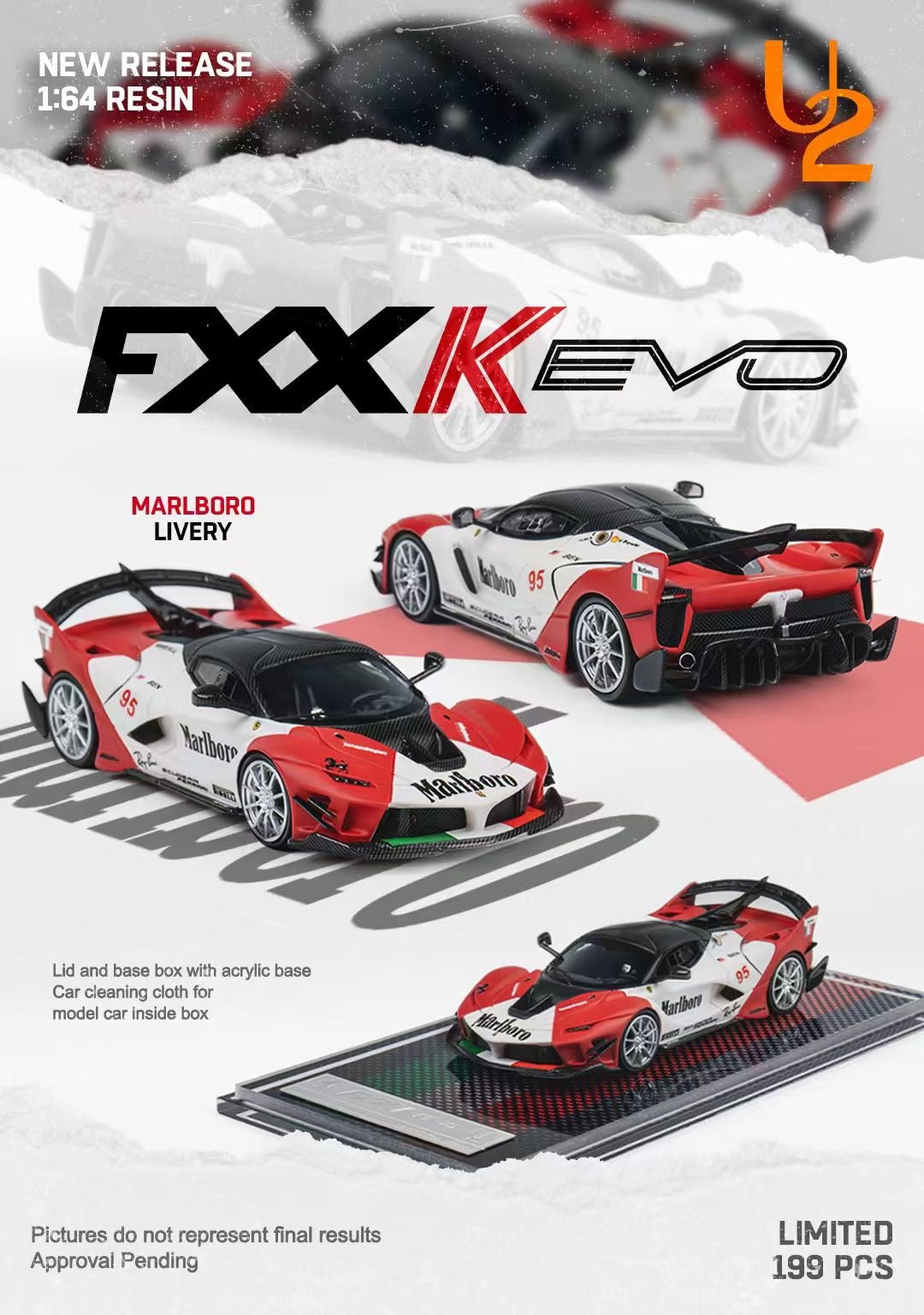 [Premium Resin Model] U2 1:64 Ferrari FXX-K EVO Metallic Red with Crystal Base Platform